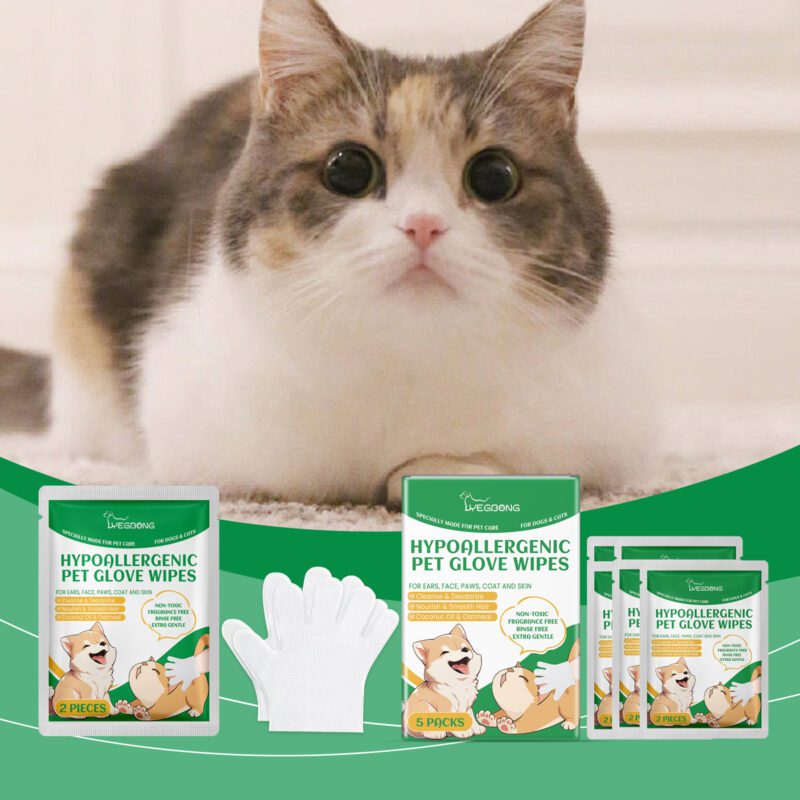 Disposable Pet Cleaning Gloves for Dog & Cat - Gentle Hair & Skin Care Wipes - Image 2