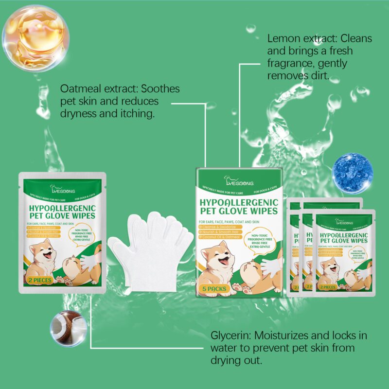 Disposable Pet Cleaning Gloves for Dog & Cat - Gentle Hair & Skin Care Wipes - Image 3