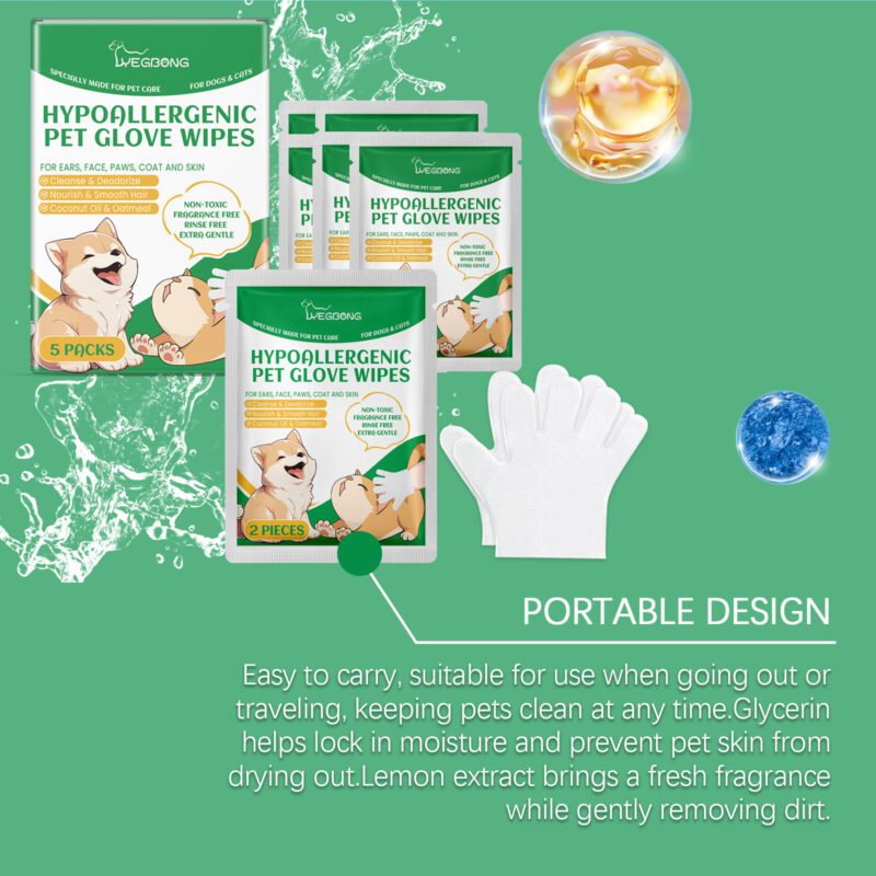 Pet Disposable Cleaning Gloves for Dog & Cat - Gentle Hair & Skin Care Wipes - Image 4