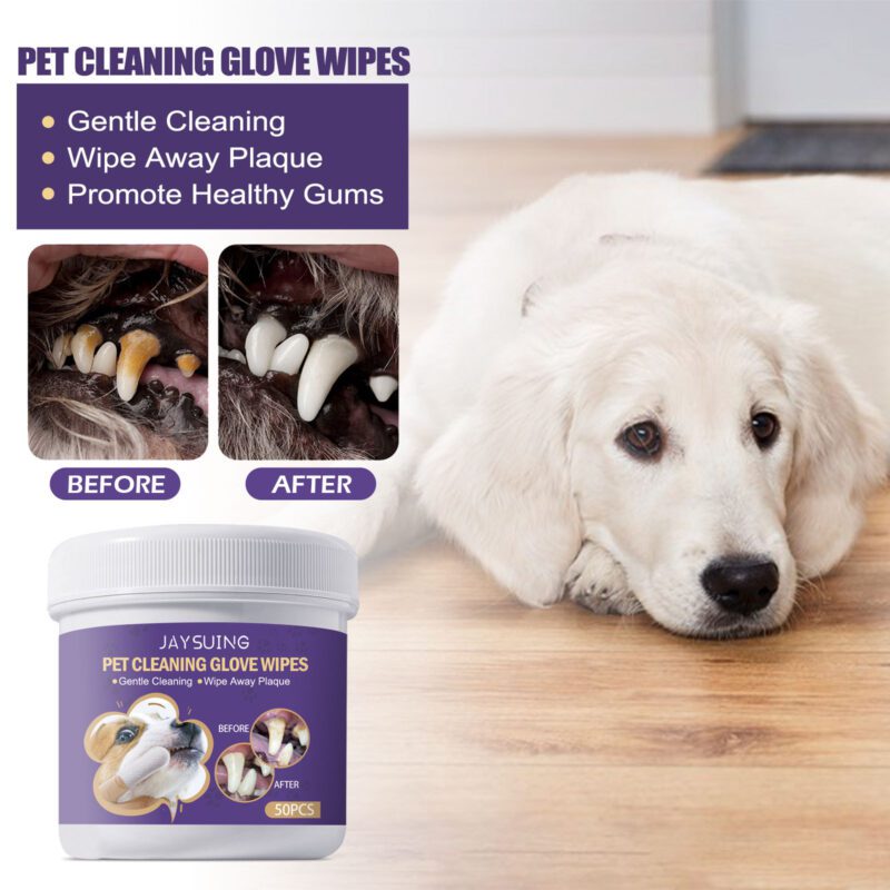 JAYSUING Pet Dental Cleaning Glove Wipes - Gentle Gum Care Wipes for Effective Tartar Removal & Bad Breath Odor Elimination - Image 2