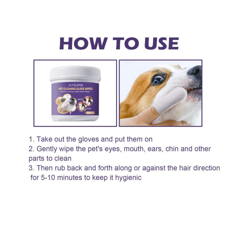 JAYSUING Pet Dental Cleaning Glove Wipes - Gentle Gum Care Wipes for Effective Tartar Removal & Bad Breath Odor Elimination - Image 6