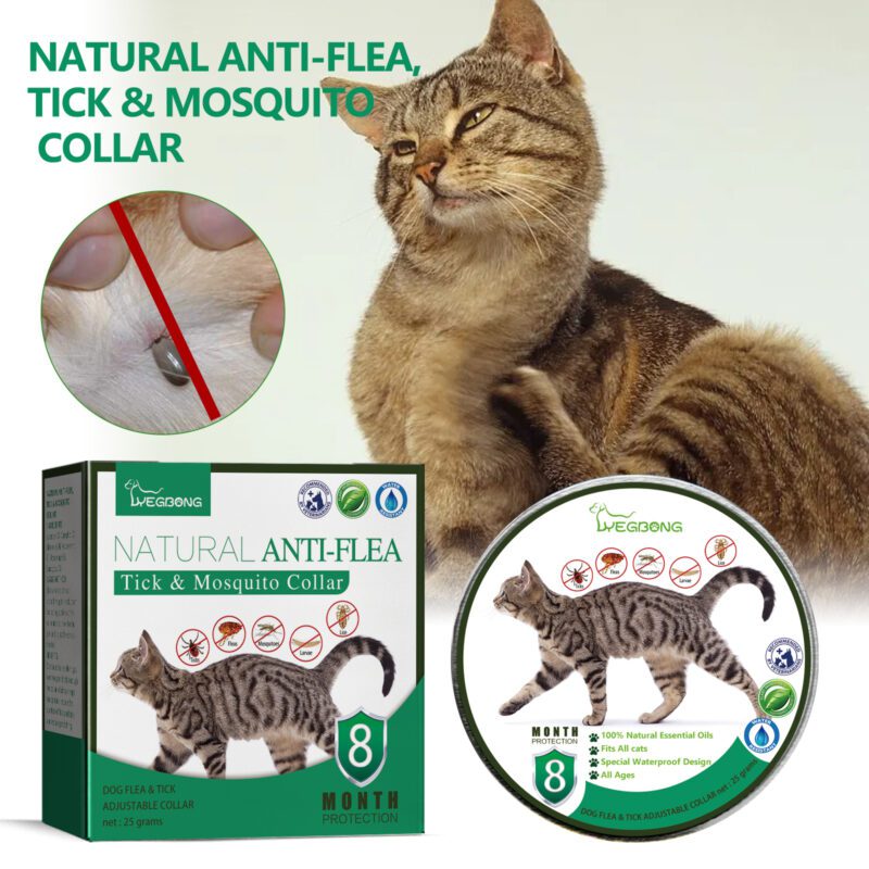 Pet Flea & Tick Repellent Collar - Waterproof Adjustable Long-Lasting Deworming Collar for Pets - Image 2