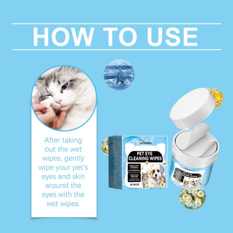 Gentle Pet Eye Wipes for Cats & Dogs - Mild Tear Stain & Eye Dirt Cleaning Care Wipes - Image 6