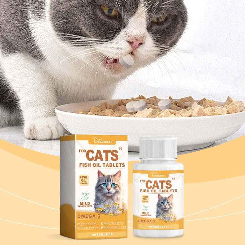 Multi-Dimensional Cat Fish Oil Tablets - Vitamin-Enriched Skin Moisturizing Care for Healthy Cats - Image 2