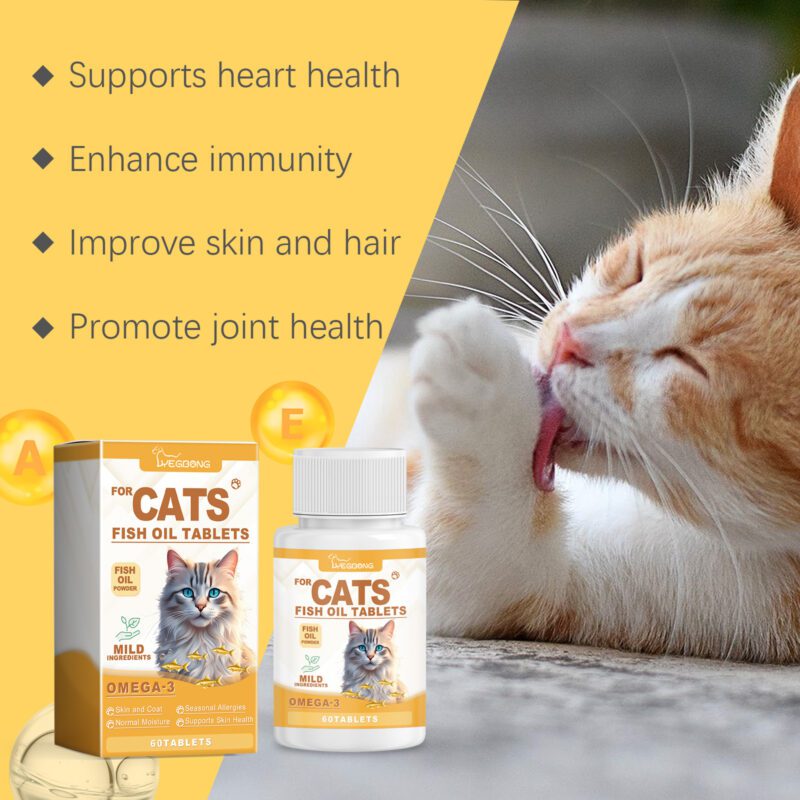 Multi-Dimensional Cat Fish Oil Tablets - Vitamin-Enriched Skin Moisturizing Care for Healthy Cats - Image 4
