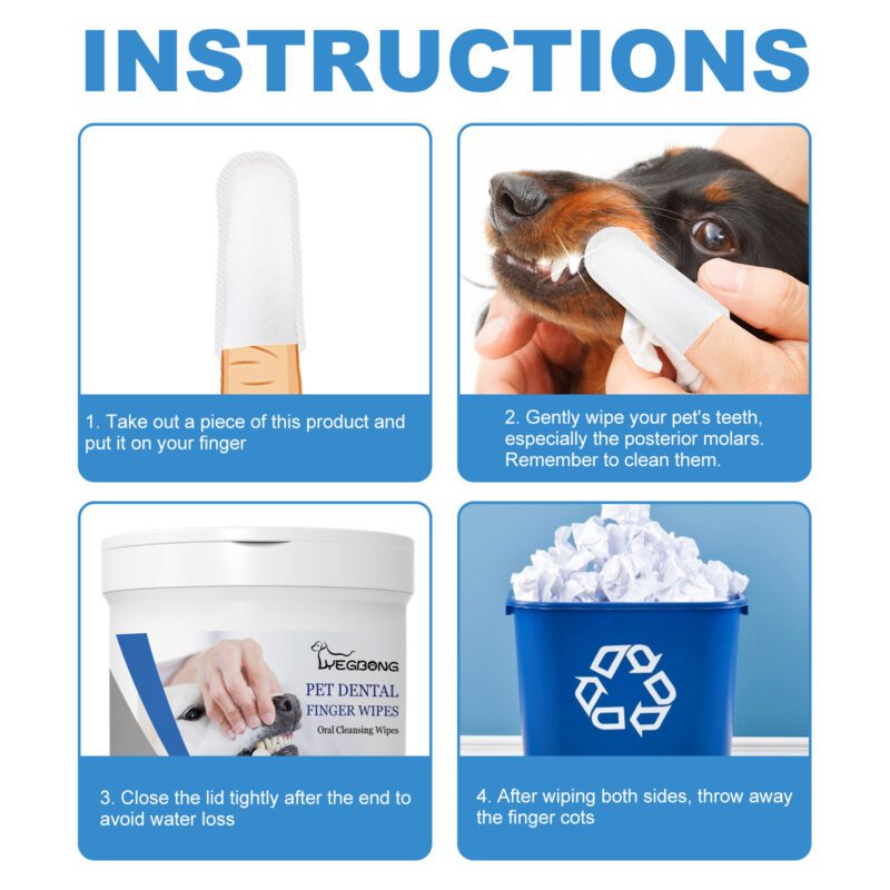 Yegbong Dog Dental Finger Wipes - Bad Breath & Tartar Remover, Teeth Whitening Oral Care Wipes for Pet Dogs - Image 6