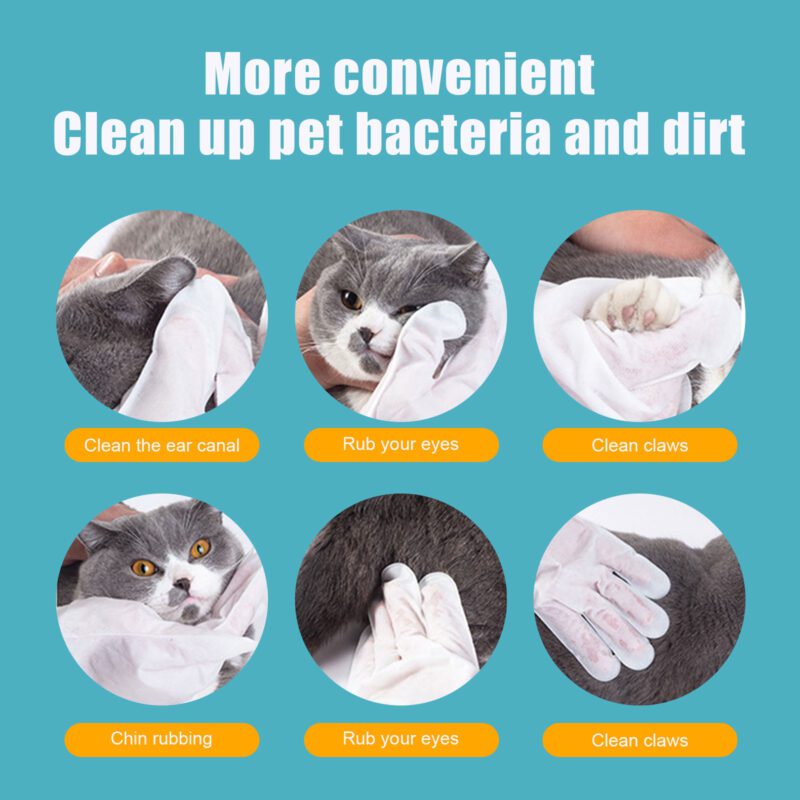 Yegbong Pet Herbal Cleaning Gloves - No-Bath No-Wash Non-Woven Wipes for Gentle Cat Grooming & Easy Handling - Image 3