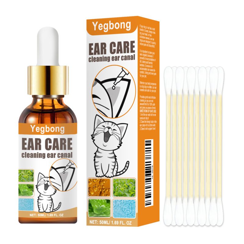 Yegbong Pet Ear Cleaning Drops for Cats & Dogs - Anti-Itch Ear Mite Treatment, Purify Ear Canal & Deodorize