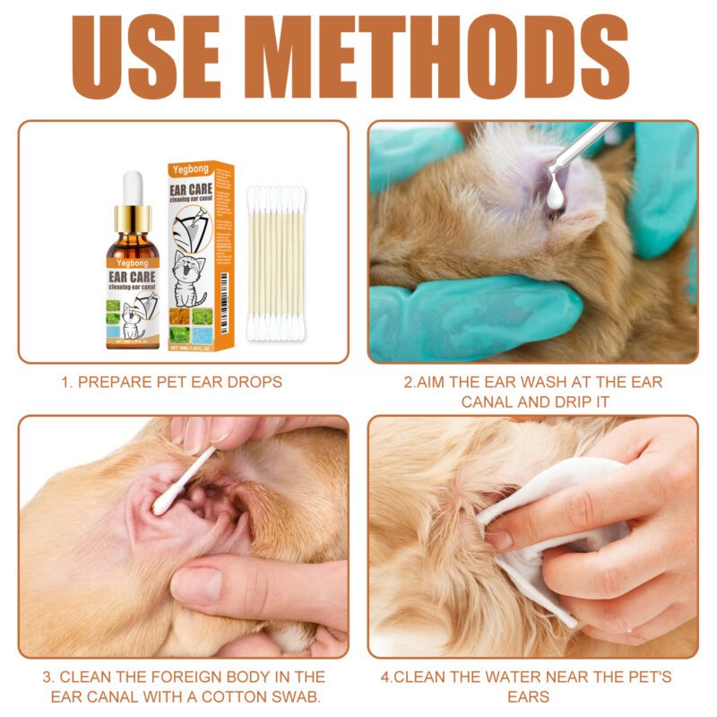 Yegbong Pet Ear Cleaning Drops for Cats & Dogs - Anti-Itch Ear Mite Treatment, Purify Ear Canal & Deodorize - Image 6